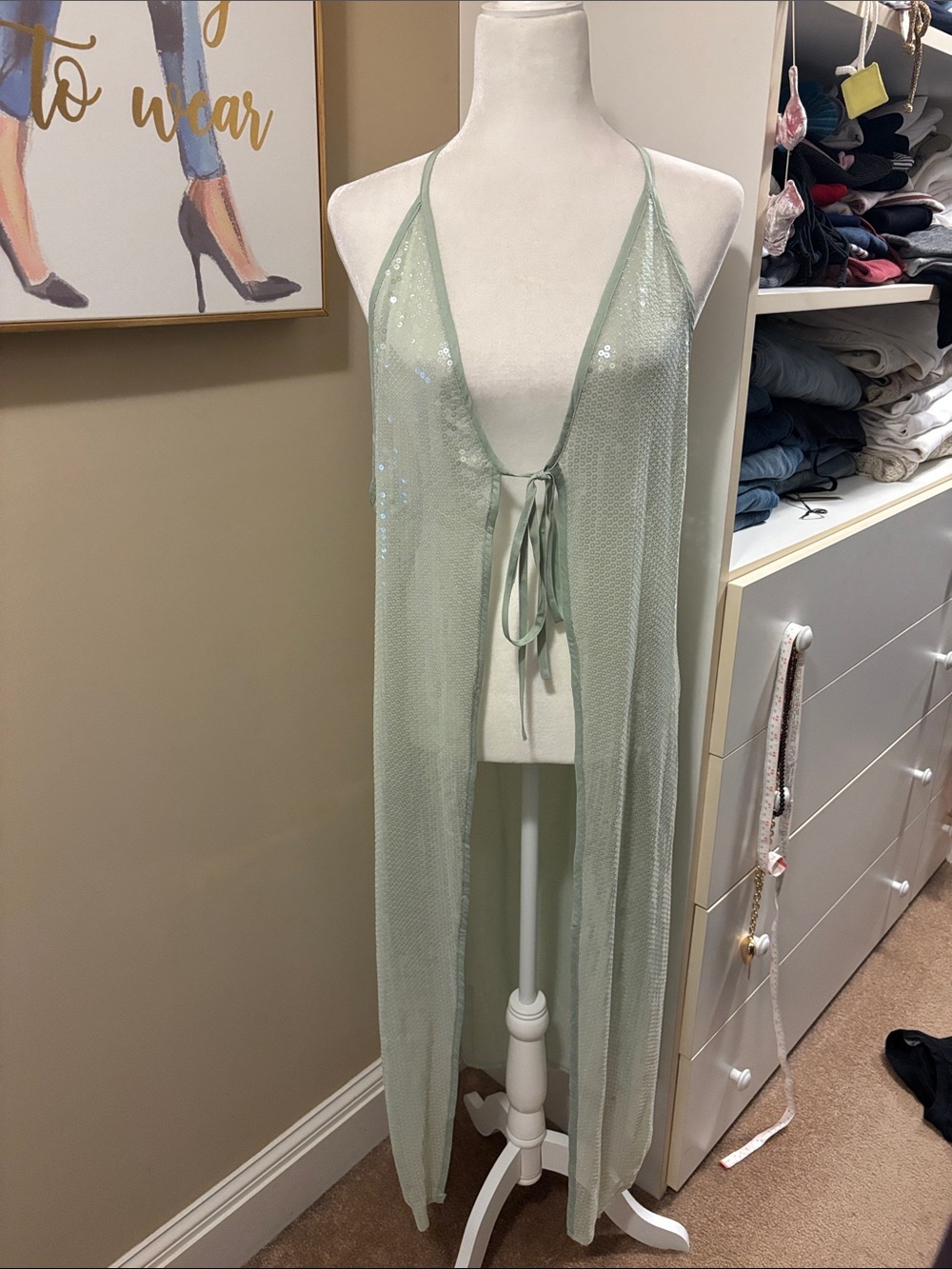 Anthropologie Sheer Sage Green Tie-Front Swim Coverup